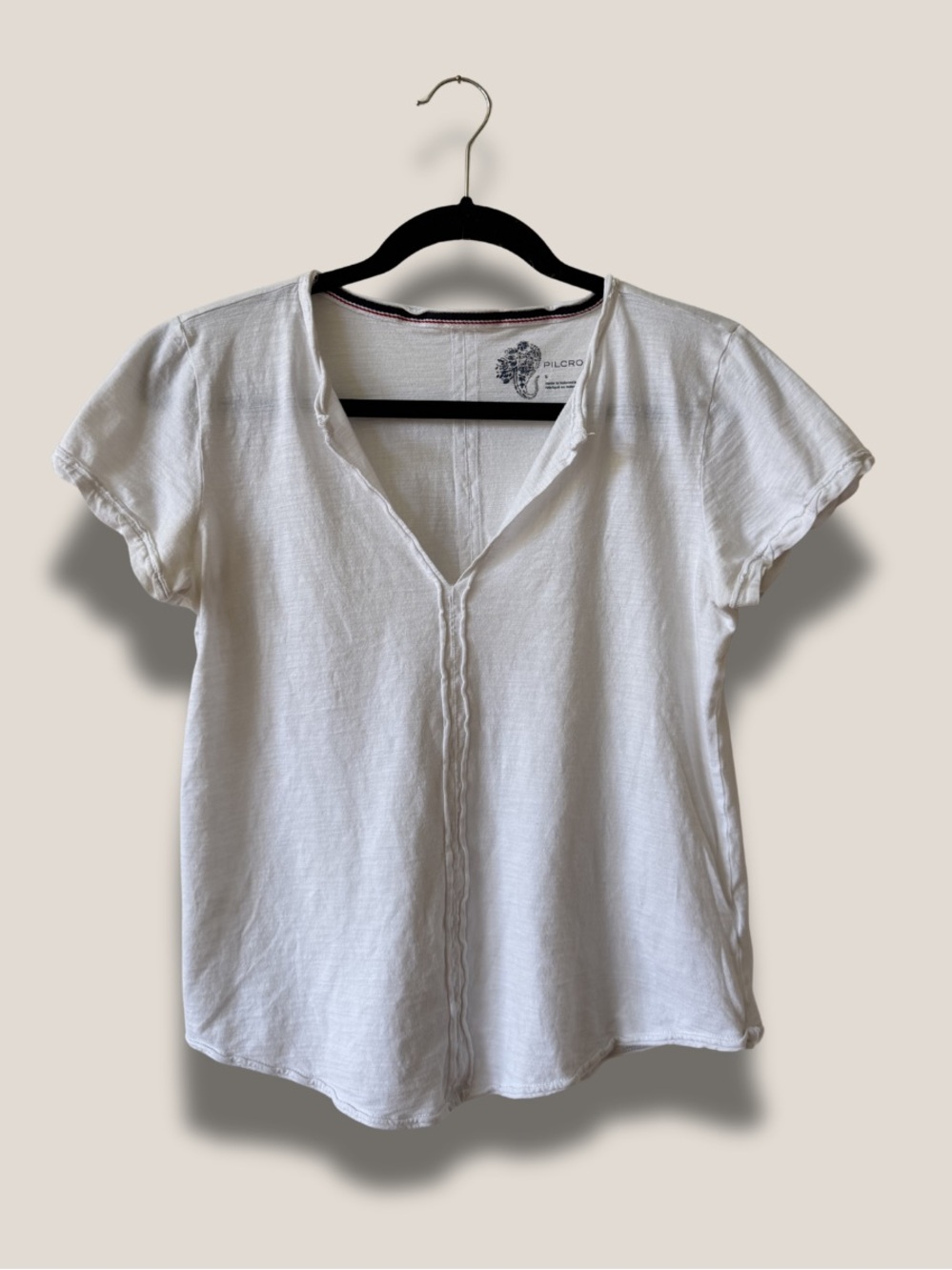 Pilcro Cream V-Neck Short Sleeve Tee